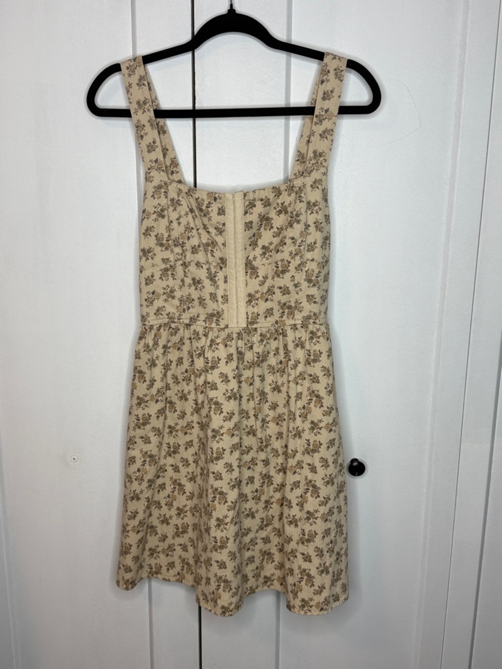 Vici - Med - Cream Floral Mini Dress with Brown Print